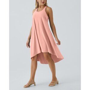 Halara Breezeful Racerback Hi Low MIdi Dress Sz XL Womens Pink Built in Bra Slee